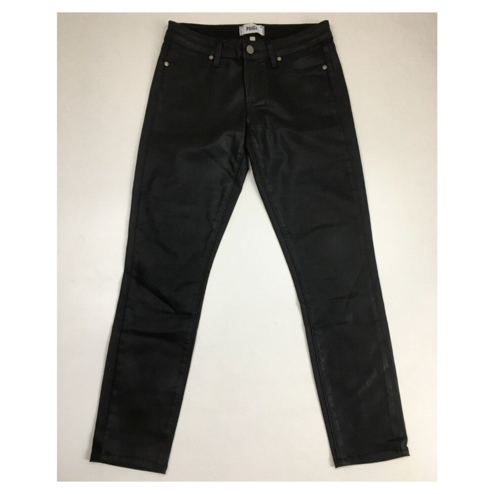 PAIGE Womens sz 27 Black Silk Wash Coated Verdugo Ultra Skinny Faux Pocket Jeans